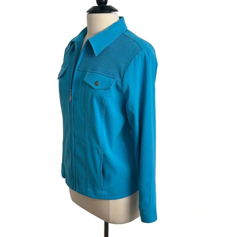 Allison Daley Petite, Women's Long Sleeve Front Zipper Jacket, Turquoise, Sz 14P